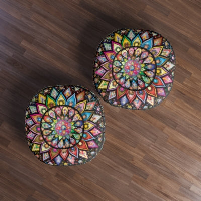 Tufted Rainbow Mandala Floor Pillow, Round